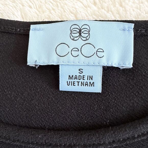 CeCe Top Women's Size S Black Short-Sleeve Ruffle Top - Picture 5 of 8